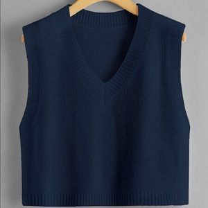 Navy blue Crop sweater v-neck vest